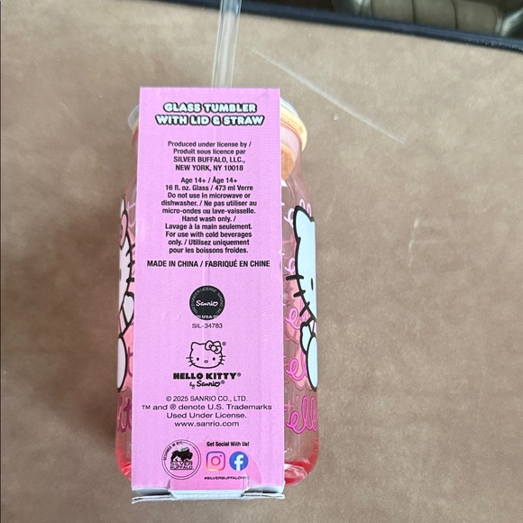 Hello Kitty Pink Glass Tumbler with Straw and Lid - Picture 2 of 4